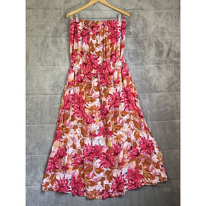 Lascana Maxi Dress Womens Large Pink Tropical Strapless Side Slit Pockets Floral